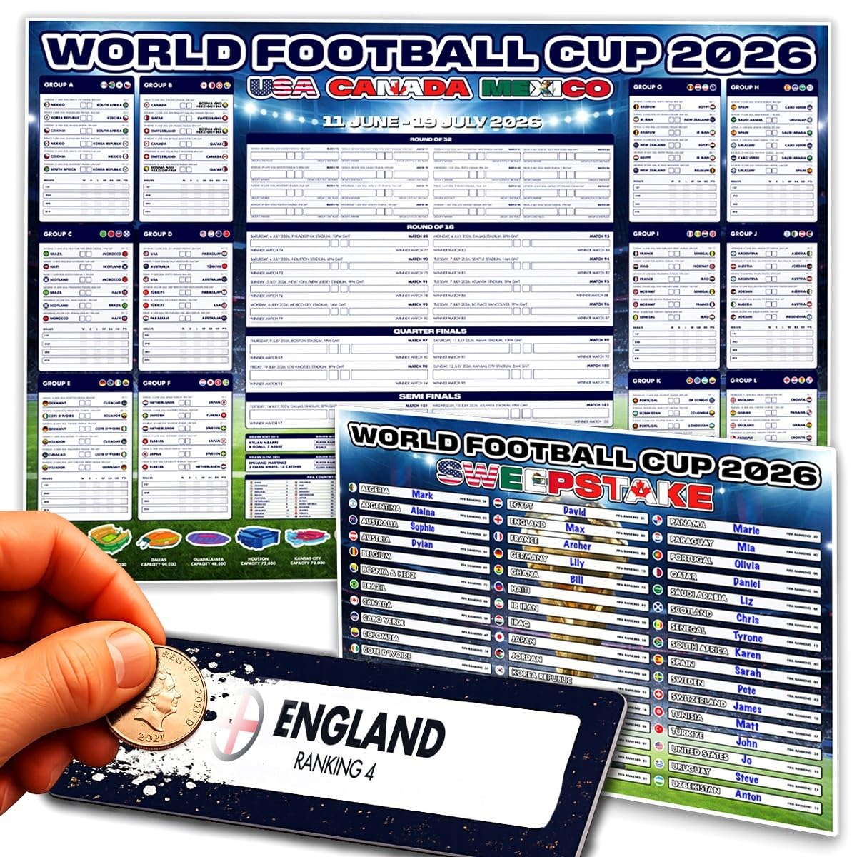 World Cup Sweepstake Kit 2026 & Wall Chart Pack – Football Tournament Predictor Game with 48 Scratch Cards, A1 Wall Planner Poster, Office Sweepstake Set, UK Fixtures Results Chart, Party Family Work-image-9