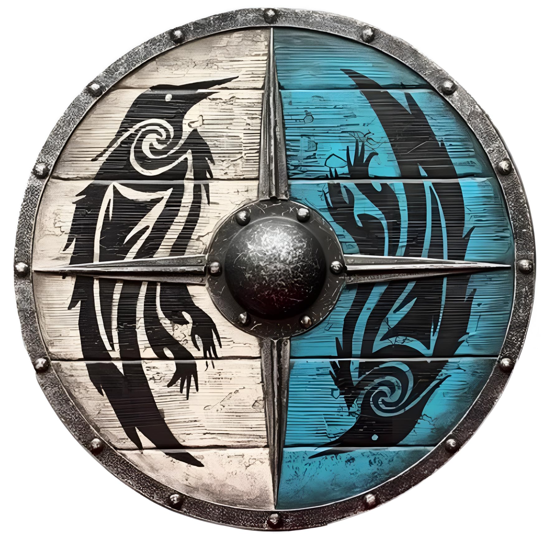 Bouclier viking en bois fait à la main Eivor Valhalla Raven 61 cm