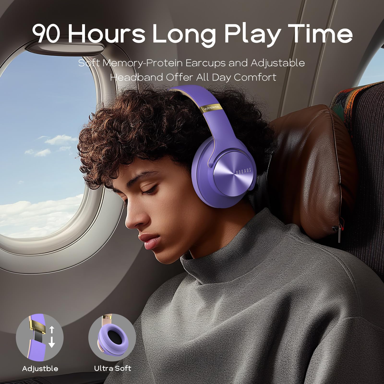DOQAUS Bluetooth Over-Ear Kopfhörer Kabellos 90 Stunden mit Mikrofon Dunkelviolett