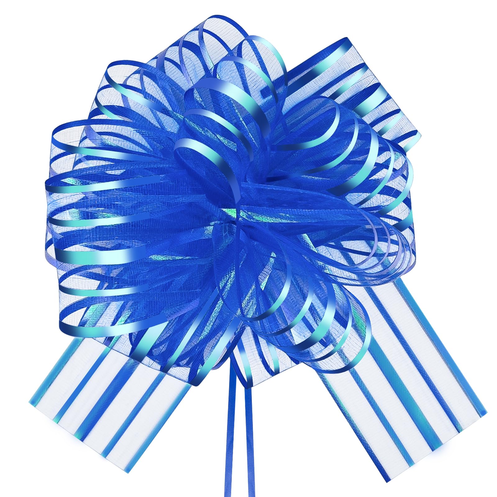 HHXUUAN 6pcs 6 Inch Large Organza Pull Bows for Gift Wrapping, Blue Ribbon Bows for Baskets Wedding Christmas Valentine's Day