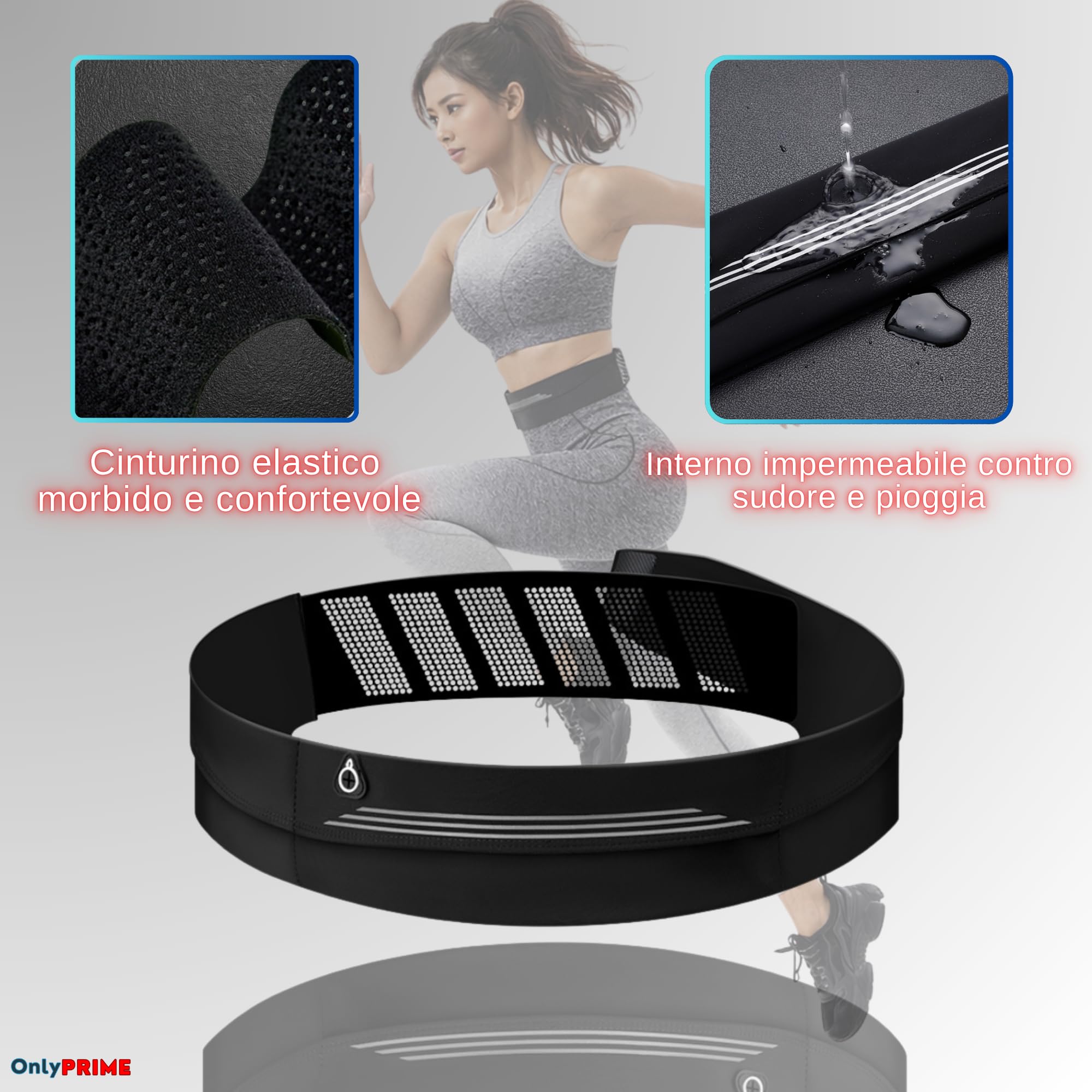 Marsupio Running Uomo Donna Cintura Porta Telefono Corsa Regolabile 60-110 cm Impermeabile con Tasche Design Riflettente