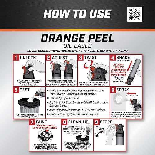 Miniatura 3 de DAP Spray Texture - Spray de textura de cáscara de naranja a base de aceite 2n1 para pared y techo con boquilla Aim Tech, blanco, 25 onzas