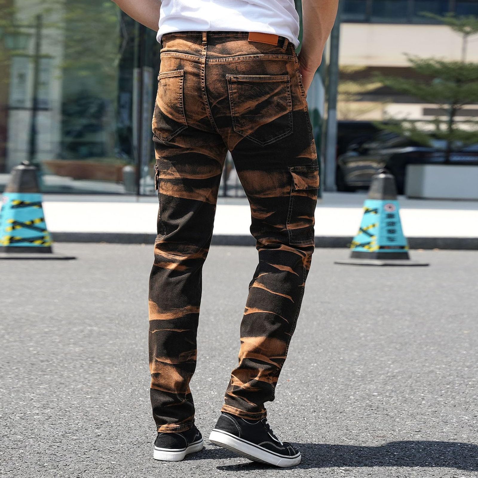 Generisch Pantalones cargo para hombre Slim Fit: pantalones de chándal con muchos bolsillos pantalones deportivos con puños pantalones de exterior elásticos pantalones de ocio con impresión pantalones