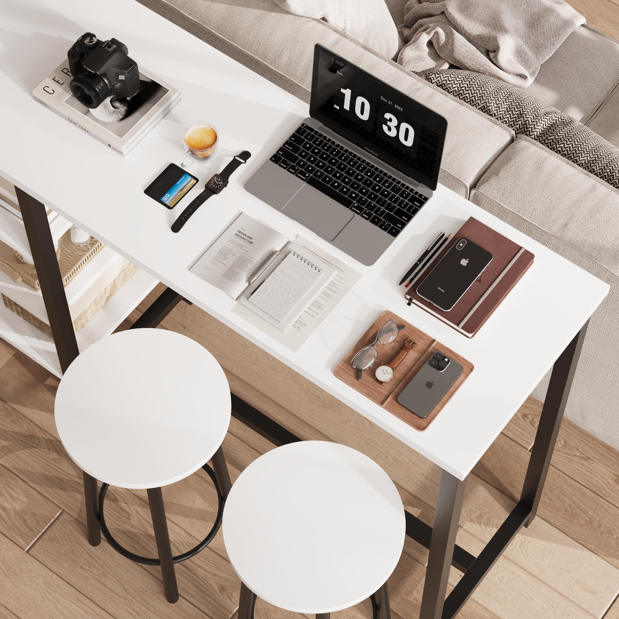 Conjunto de Mesa de Bar con 2 sillas Mesa Comedor con 3 estantes Negro