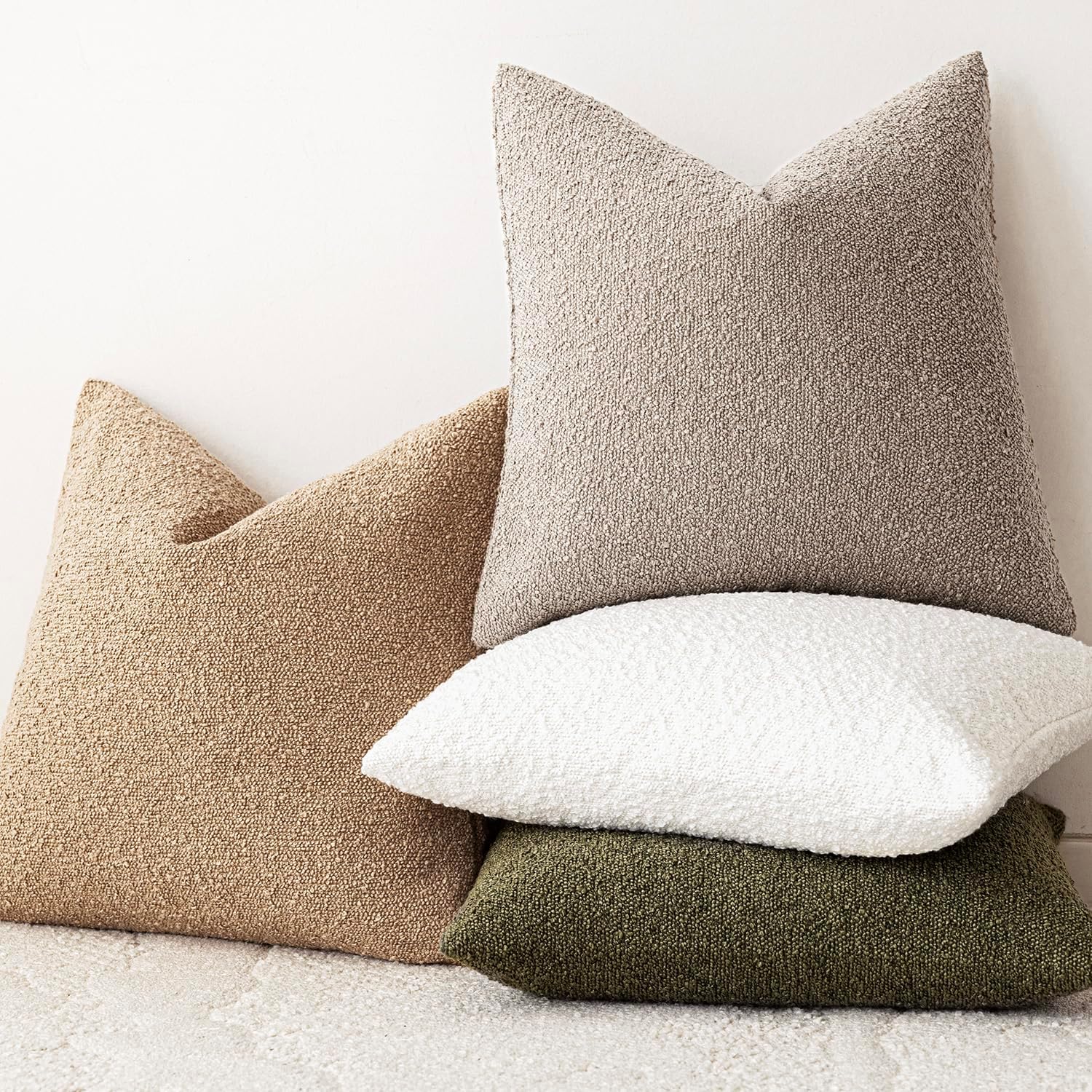 Foindtower Decorative Textured Boucle Throw Pillow Covers Accent Solid Pillow Cases Neutral Soft Cozy Couch Cushion Case for Chair Sofa Bedroom Living Room Home Decor 26×26 Inch,1PC,Light Taupe