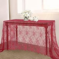 LuoluoHouse Red Lace Tablecloth 60x120 Inch Rustic Vintage Embroidered Overlay for Wedding, Bridal Shower, Christmas Party Table Decor