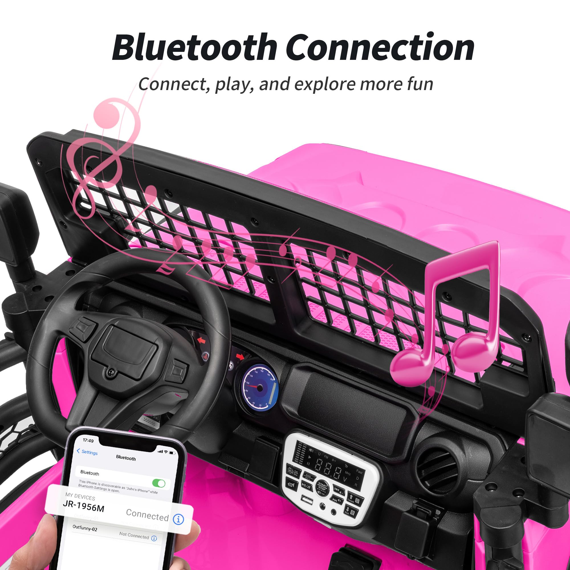 2 Seater Ride on Car Toy, 12V Electric Car for Kids 4-8 with Remote Control, Capacity 110 lb, LED Light - Pink