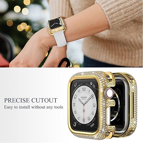 Miniatura 4 de Bling Cases - Fundas compatibles con Apple Watch de 1.61 pulgadas Series 7 y 8, funda protectora de metal inoxidable con diamantes de imitación