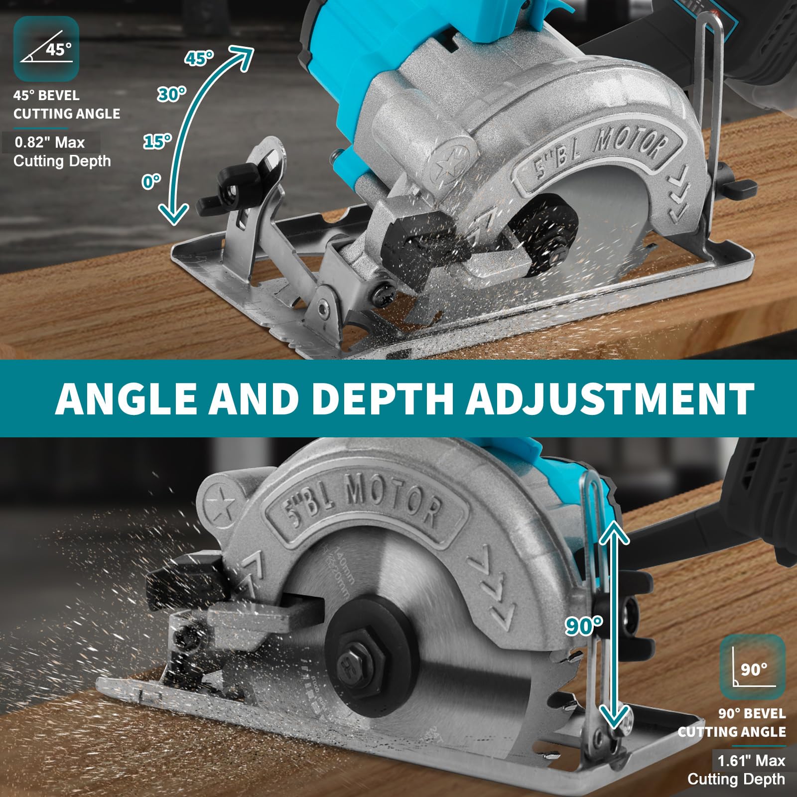Sierra circular de batería de 41 mm, compatible con batería de litio Makita de 18 V (sin batería), mini sierra circular sin escobillas, sierra circular manual con 2 hojas de sierra (125 mm), con
