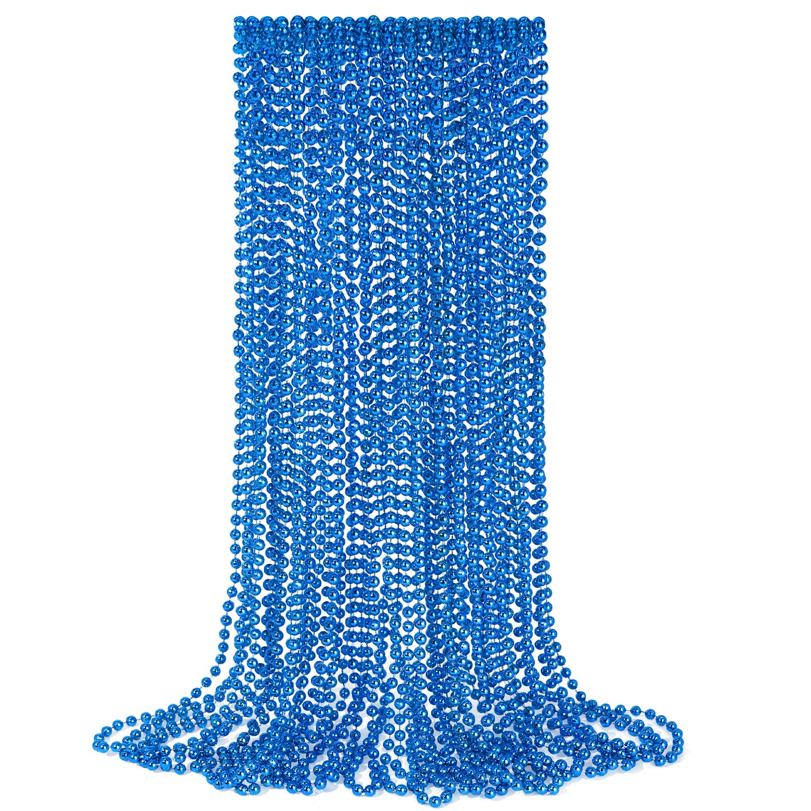 YAXINRUI 24 PCS Blue Bead Necklaces, Blue Mardi Gras Christmas Bead Necklaces, 33 Inch Round Patriotic Necklace, Beads Party Favors for Mardi Gras Christmas 4th of July Festive Events