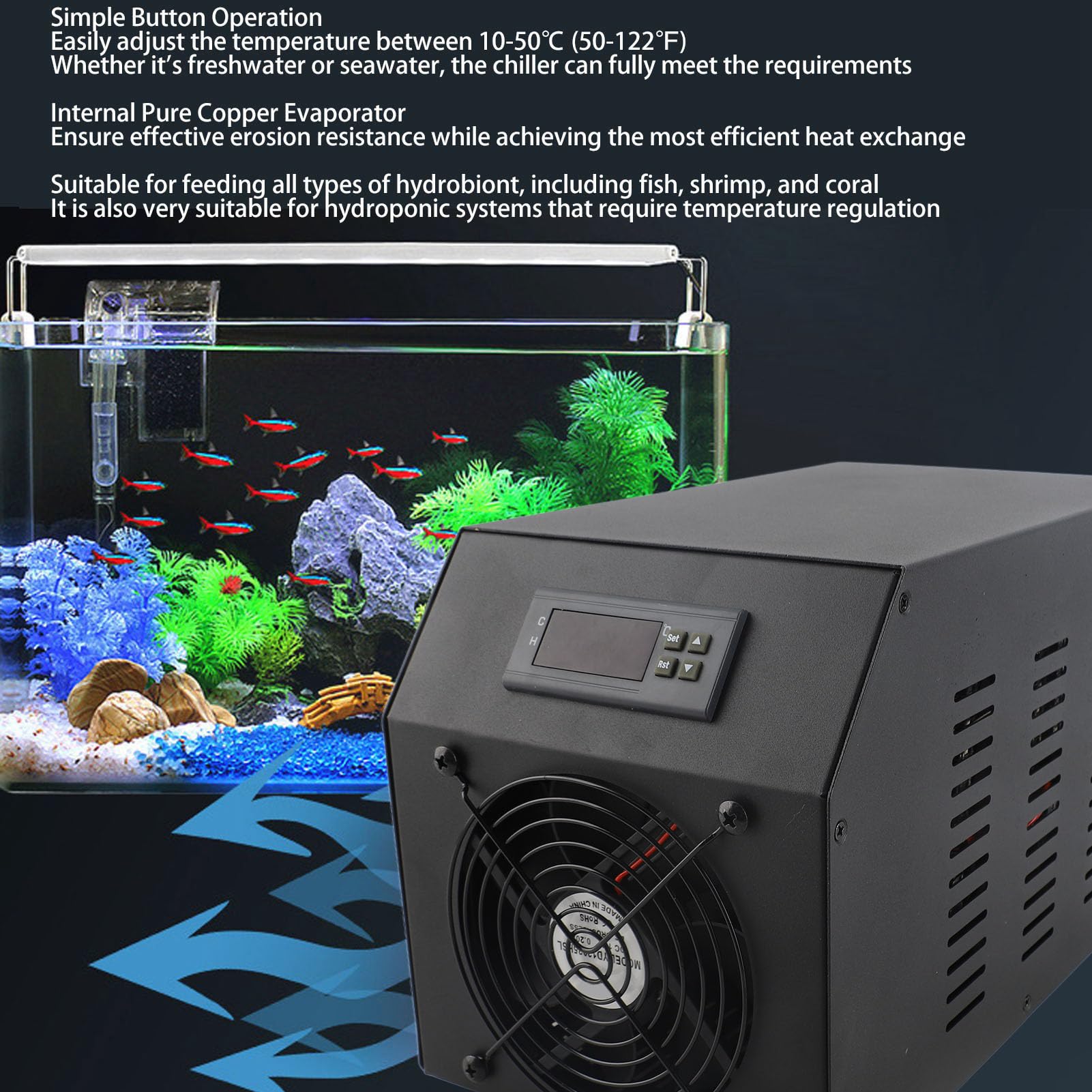 SISTEMAs de Refrigeración y Calefacción de Acuario 2 en 1, SISTEMAs de Refrigeración de Tanque de Peces de 16 Galones, 60 L, 1/4hp, para SISTEMAs Hidropónico de Refrigeración y