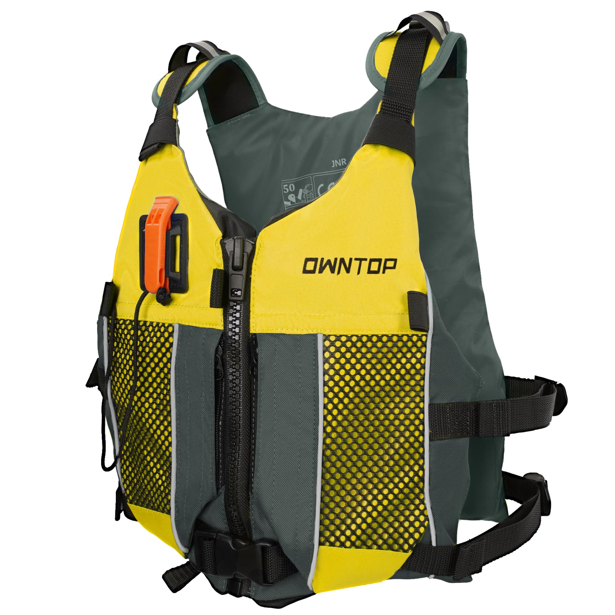 Owntop Swim Jacket Adult Youth | Hydration Pack | Dual Mesh Pockets | Attached Whistle | Ultra-Thin for Freer Movement | Kayak, Boating, Fishing, All Watersports