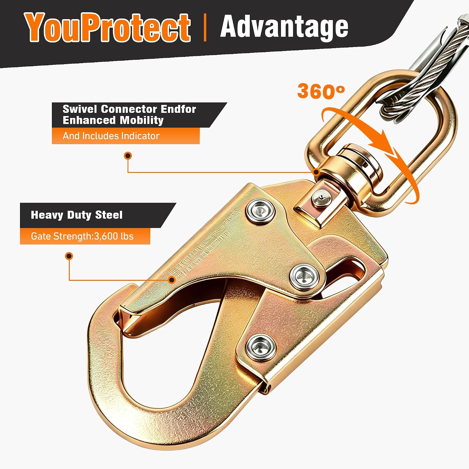 Self Retracting Lifeline 20FT Fall Protection Retractable Lanyard