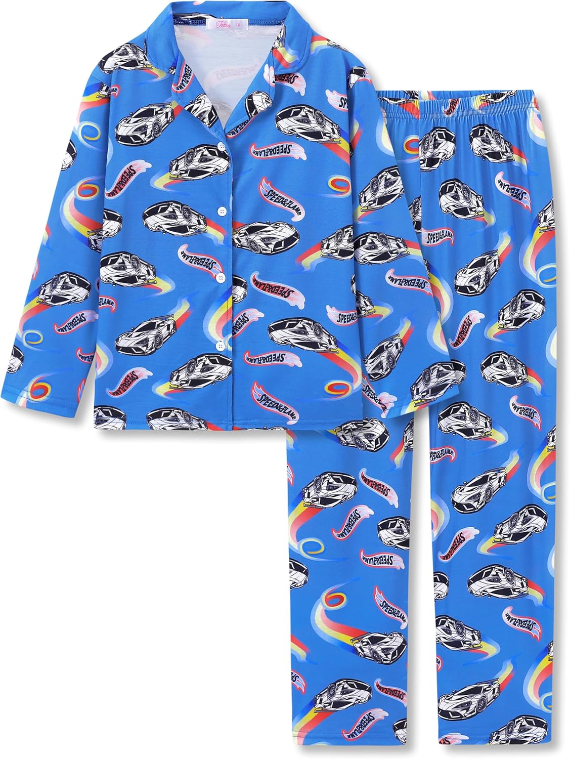 Tebbis Boys 2-Piece Pajamas - Black Video Game Controllers Print Long Sleeve Notch Collar Button Soft PJs Size 6-18