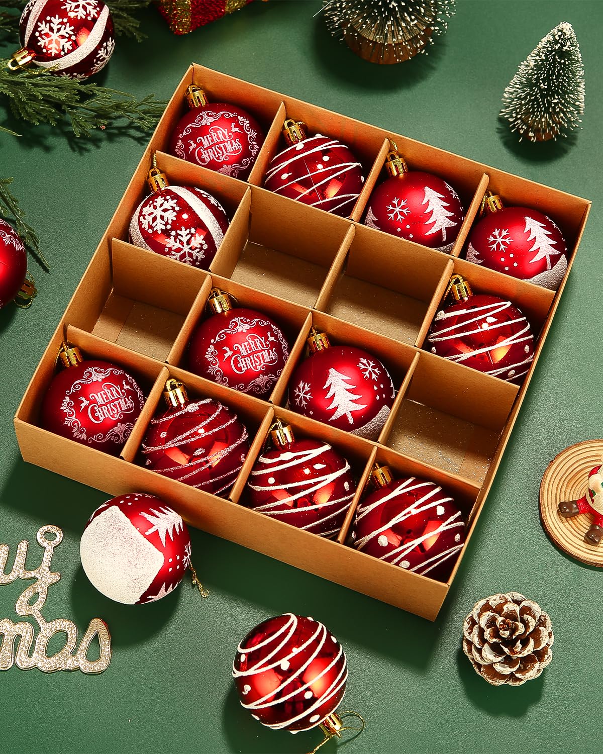 16 Boules De Noël Incassables 6cm Rouge Blanc - Décoration Sapin Plastique Durable