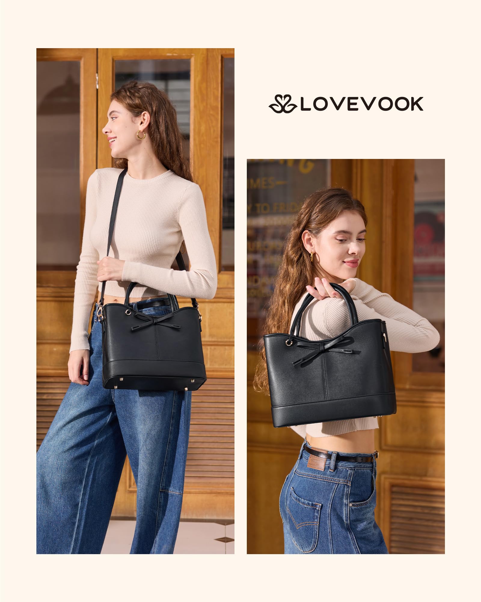LOVEVOOK Purses and Handbags,PU Leather Purse for women with Zipper,Cute Bow Satchel Top Handle Bags for Ladies