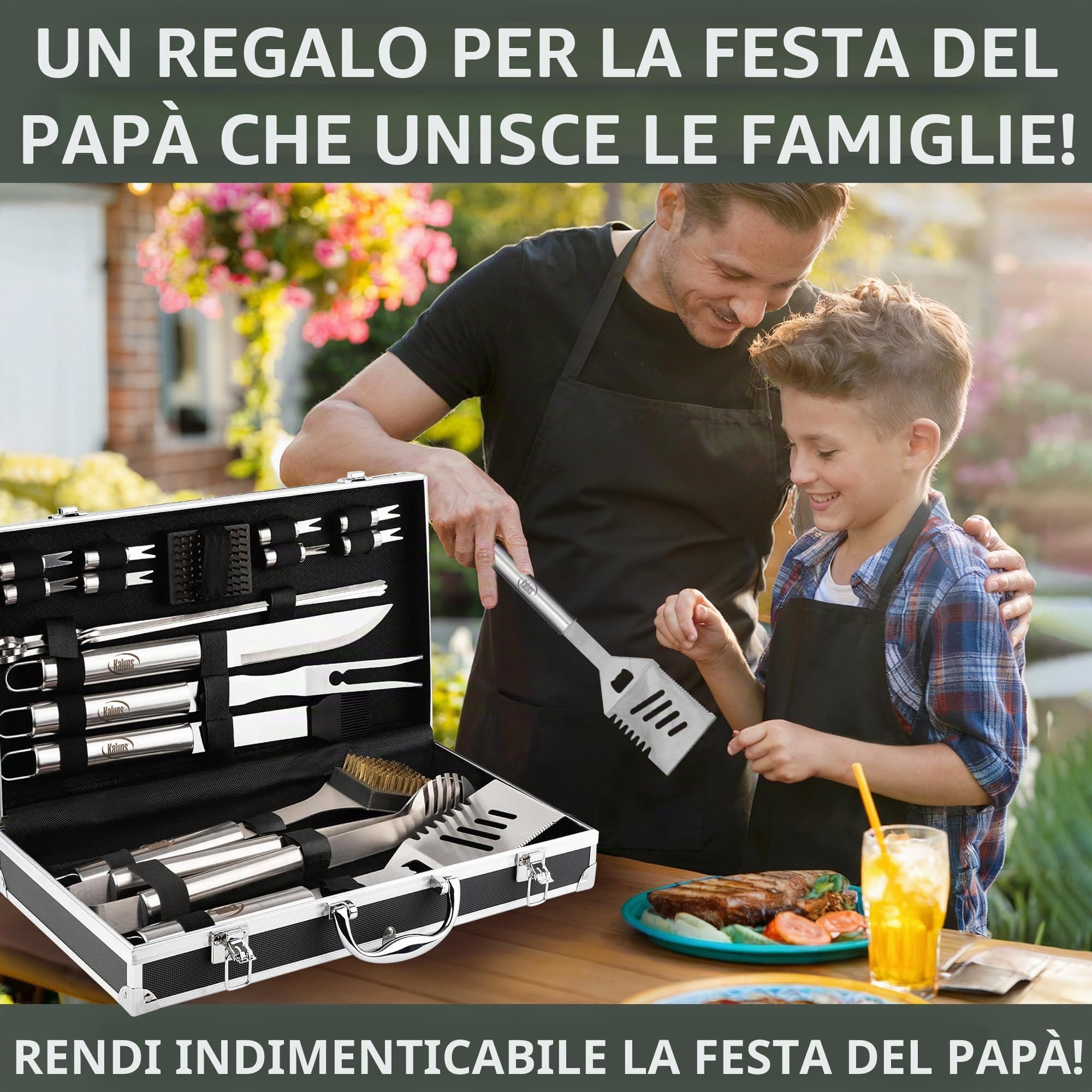 Kaluns Set per griglia, accessori professionali per barbecue, set da 21 pezzi, set per barbecue resistente, strumenti per barbecue in acciaio inossidabile