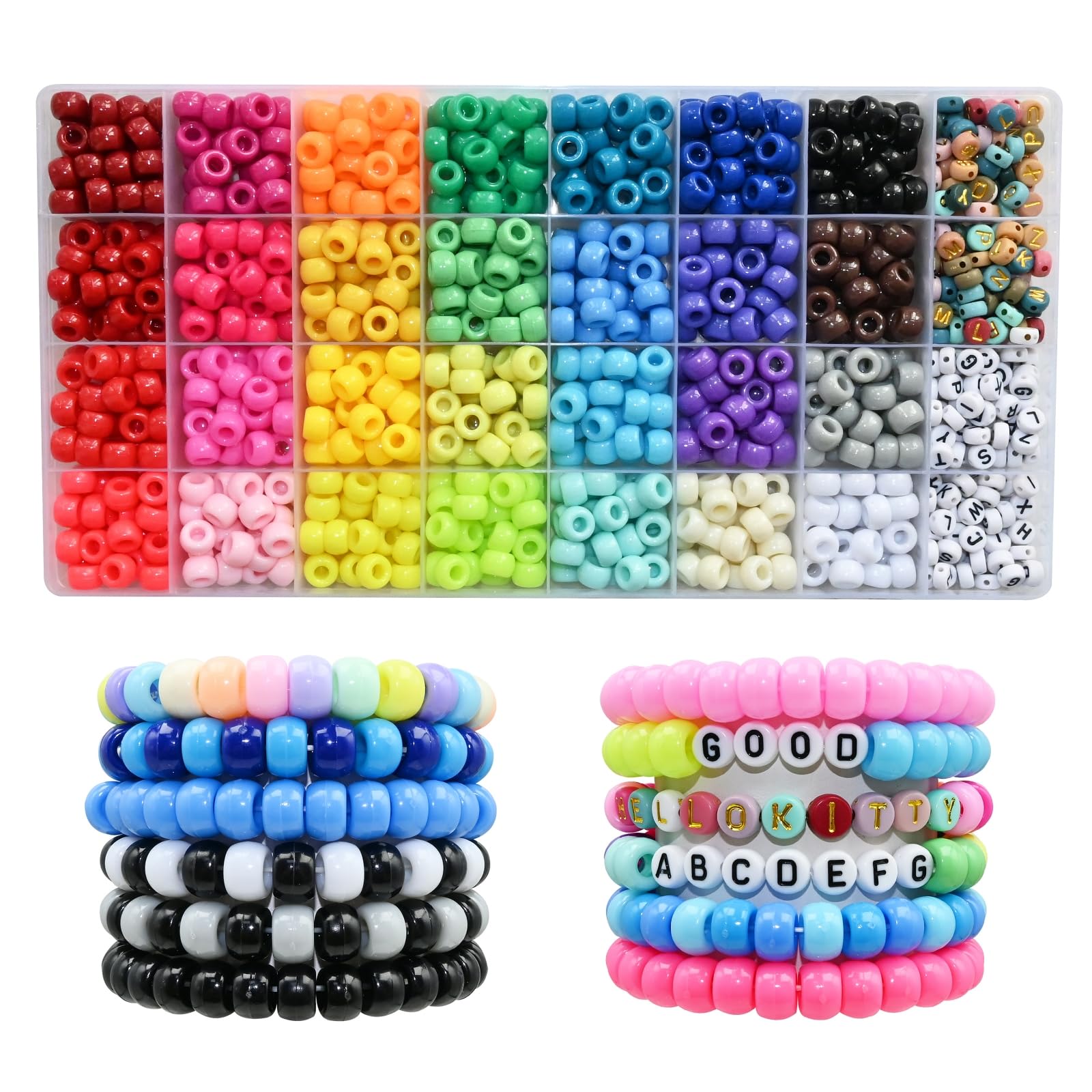 Lnvison 1120 Stück Pony Perlen 28 Farben und Buchstabenperlen Bunte Perlen mit Großem Loch für Schmuck, Armbänder, Ketten, Schlüsselanhänger, Basteln