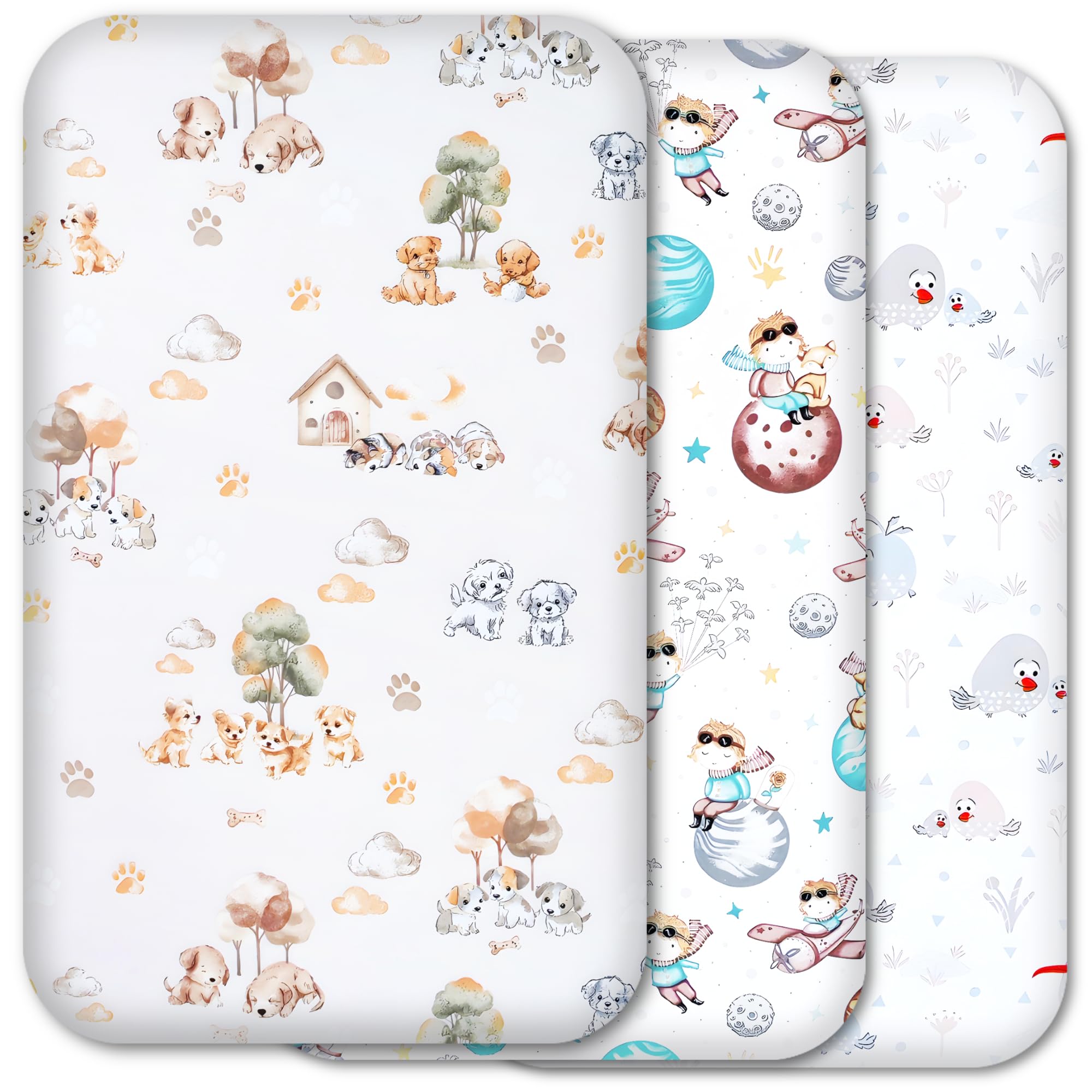 Next to Me Crib Sheets 83x50cm – 100% Cotton, Soft & Breathable Baby Bedding Set, 3-Pack Snug Fitted Baby Sheets for Bedside Cribs (83x50cm, SET 1-3pcs)