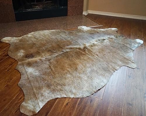 Miniatura 3 de rodeo Alfombra de piel de vaca marrón exótica con mantequilla de maní PB67, tamaño aproximado de 6 x 7 pies