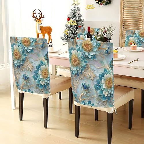 Miniatura 3 de Elegant Blue and White Flower Chair Slipcovers Soft for Home Dining Room Decor Set of 2 Decor Party Chair Covers forro para sillas de comedor 2
