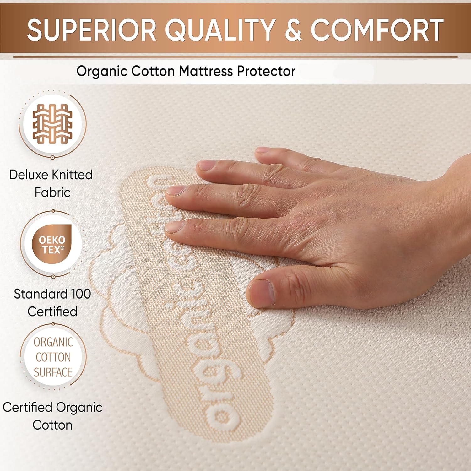 Crib Organic Mattress Protector Pad - OCS Certified Organic Cotton Waterproof Breathable Mattress Pad Cover - 250 GSM Comfort - Deep Pocket - Fitted Comfort