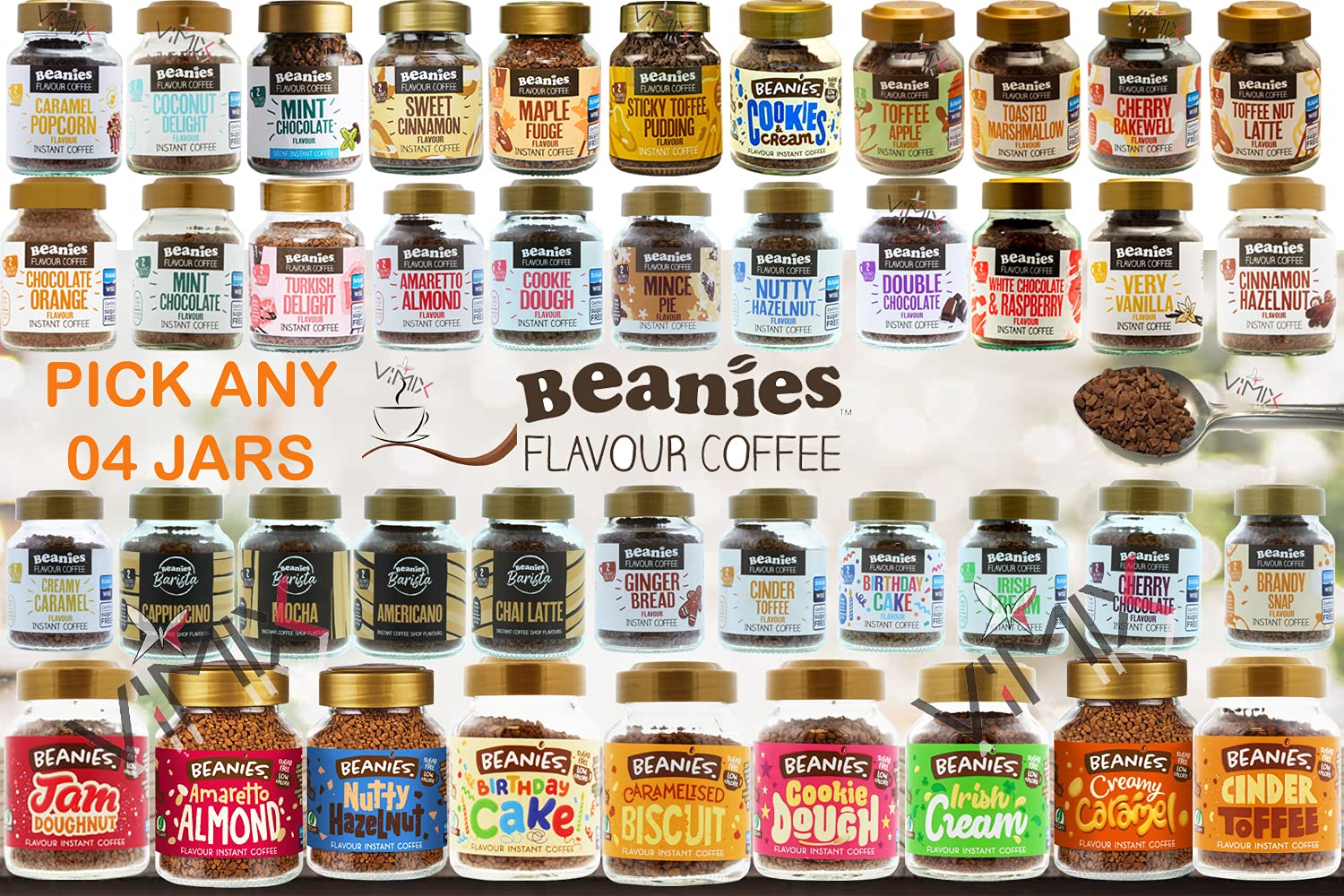 Buy Beanies Flavoured Instant Coffee & LOW CALORIE Jars 50g Pick Any
