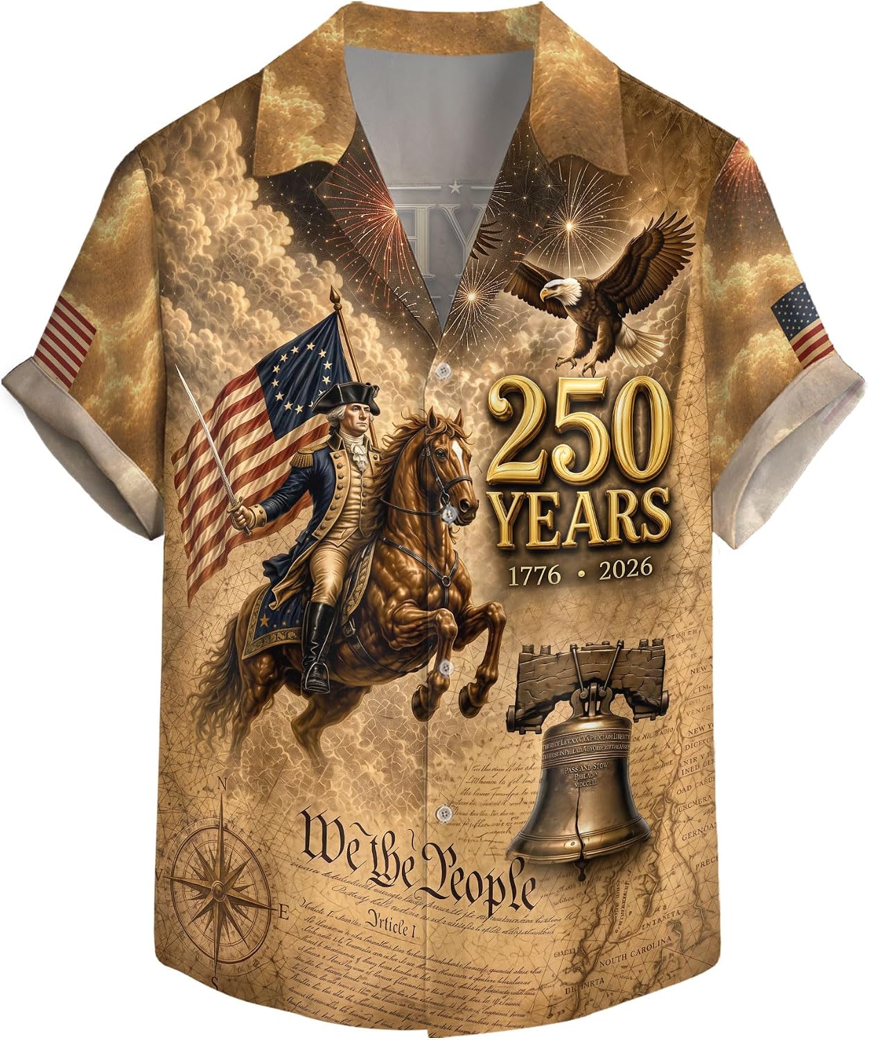4th of July Hawaiian Shirts for Men, 250 Anniversary USA Shirt, 250 Years America Shirt