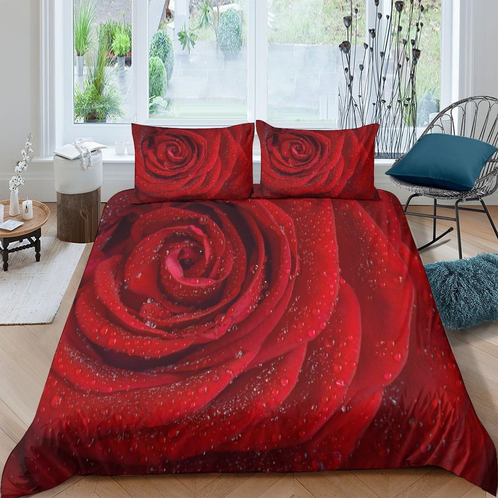 Ctjqhvkz Style-10 3D Printed Red Rose Fitted Sheet Microfiber Soft Anti-Slip Romantic Floral Bed Sheet For Bedroom Guest Room Easy Care Single（135X200cm）