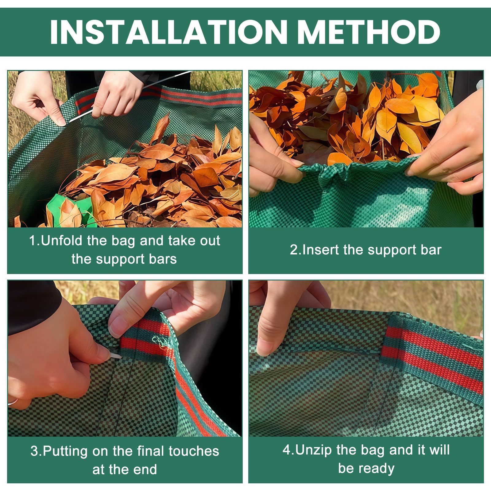 3 sacs à déchets de jardin de 200 l : sacs à feuilles mortes de jardin avec poignée, sacs poubelle de jardin réutilisables, sacs à déchets de jardin, pliables sacs à déchets de jardin, imperméables