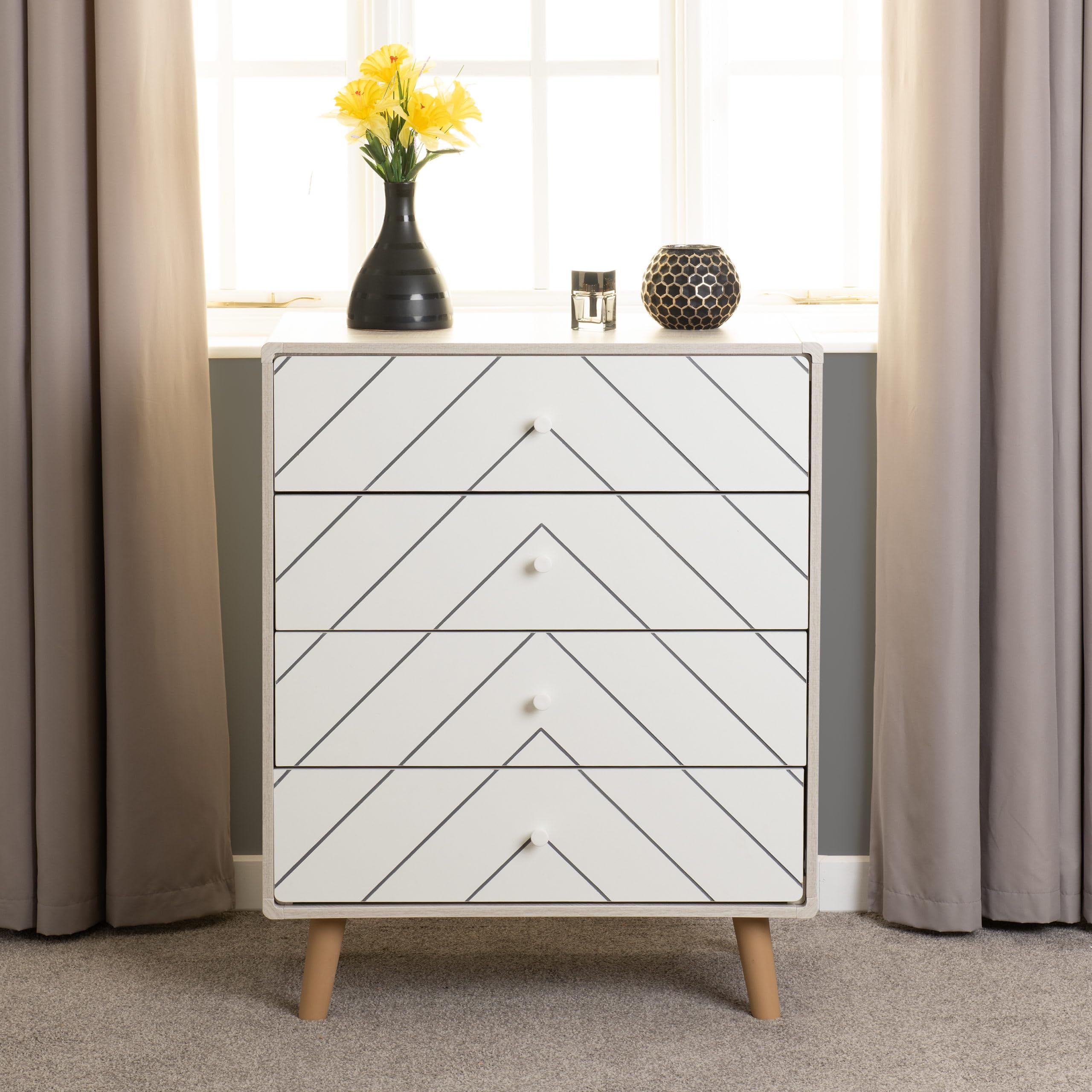 Seconique Dixie 4 Drawer Chest - Dusty Grey/White - 4 Drawers - Grey
