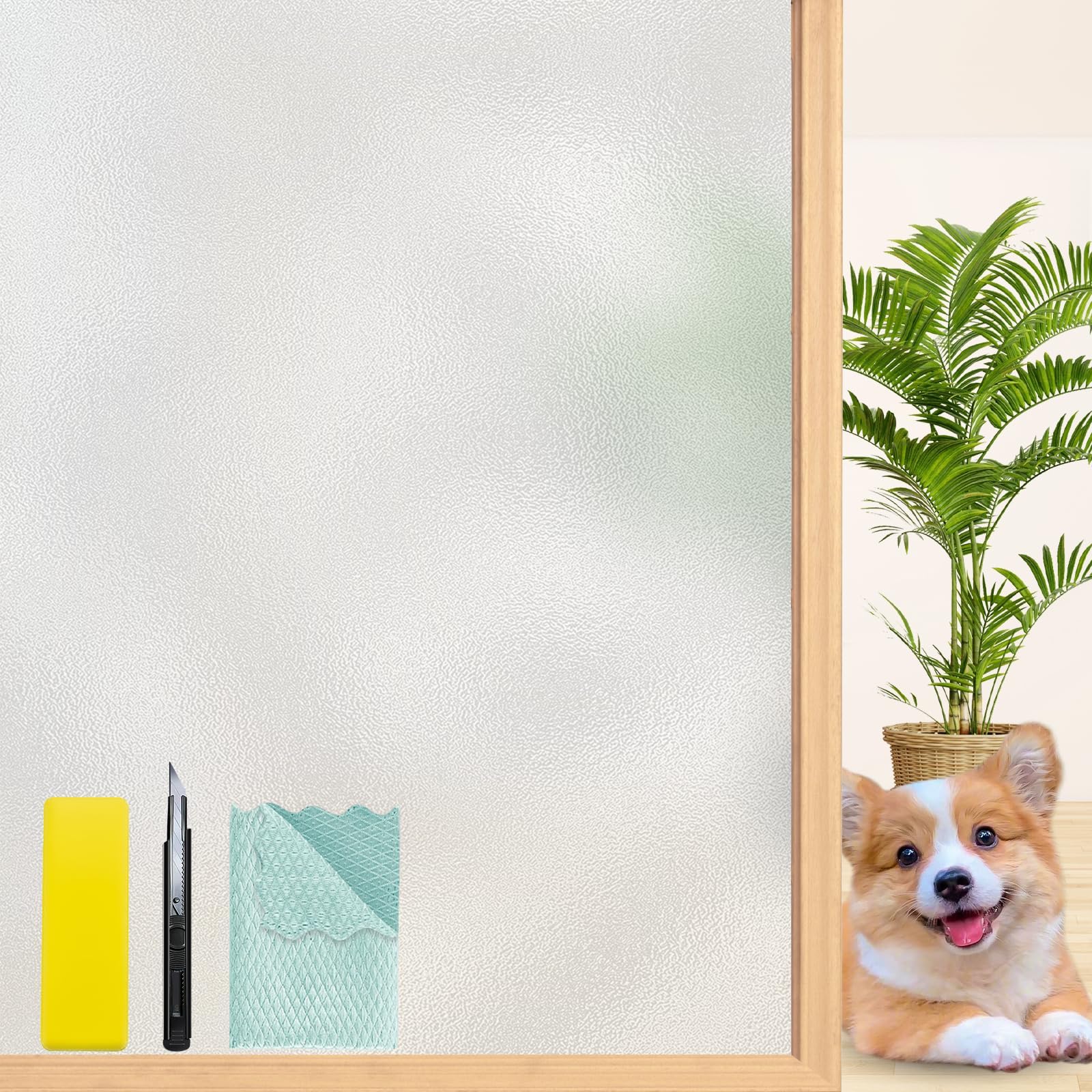 Niviy Frosted Glass Window Privacy Film with Free Installation Tools Static Cling Bathroom Window Frosting Film Day and Night Windows Cling Home Glass Door Cover, 17.5 inch x 78.7 inch