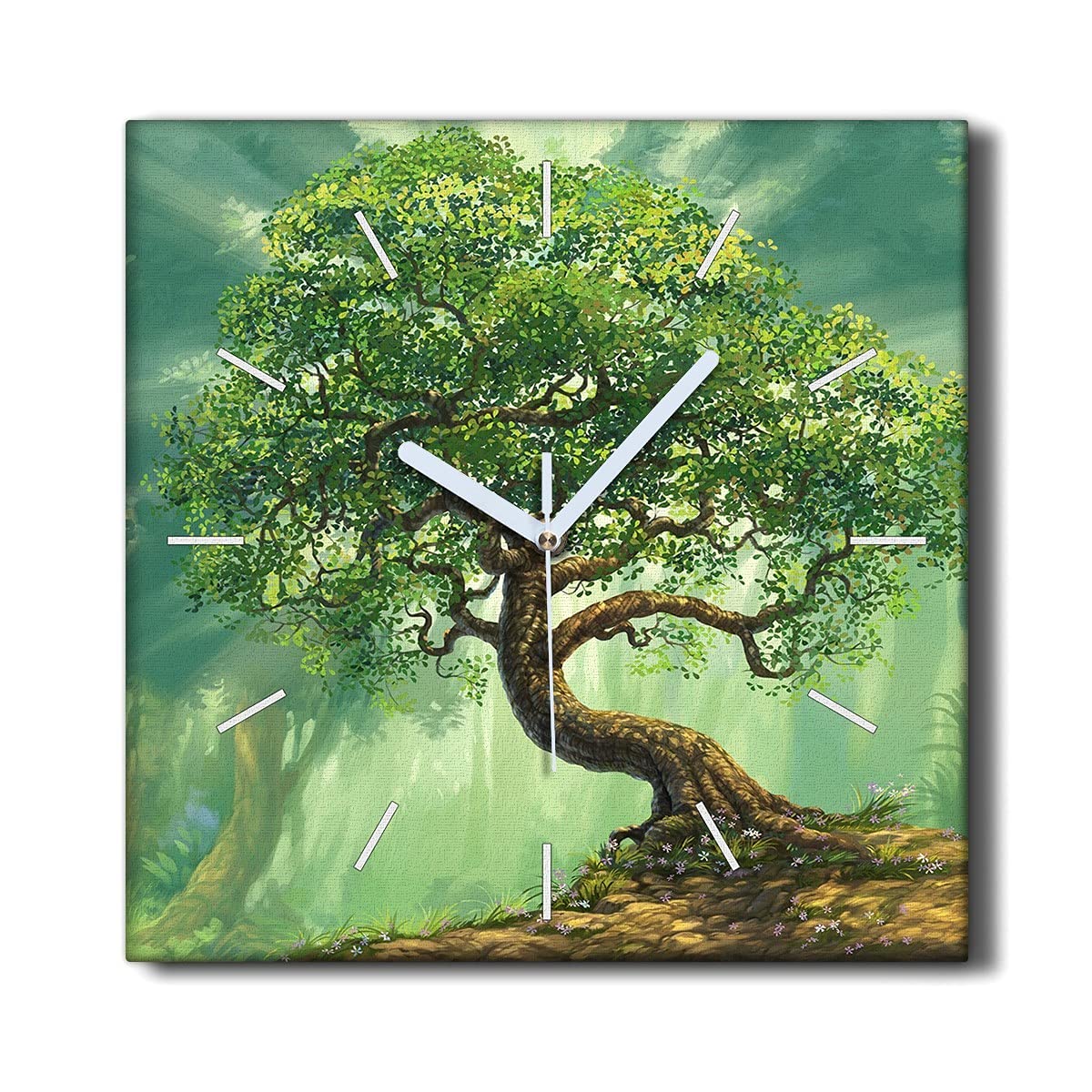 Horloge sur toile 30x30cm silencieuse design nature fantasy