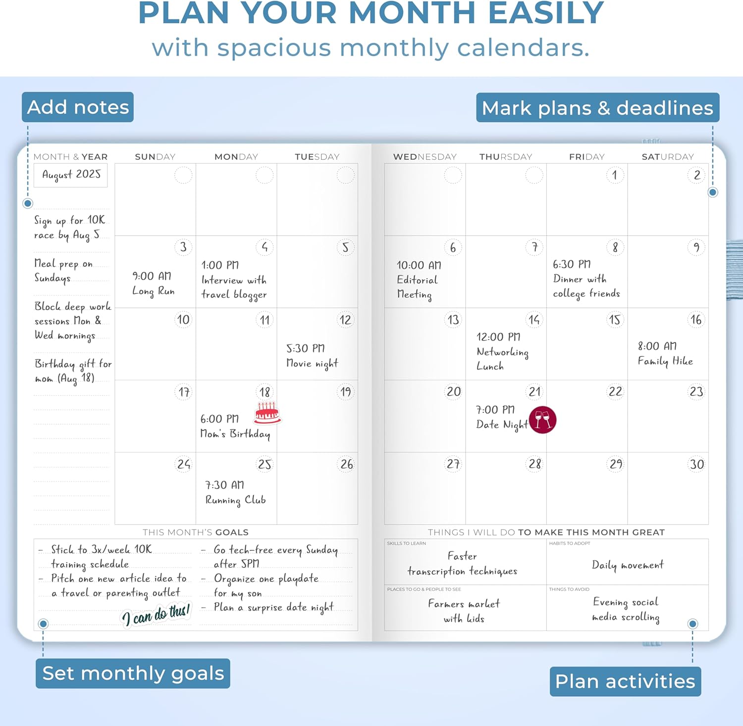 Clever Fox Planner Schedule – Undated Weekly & Monthly Life Planner with Time Slots, Appointment Book & Daily Organizer, A5 (Periwinkle)