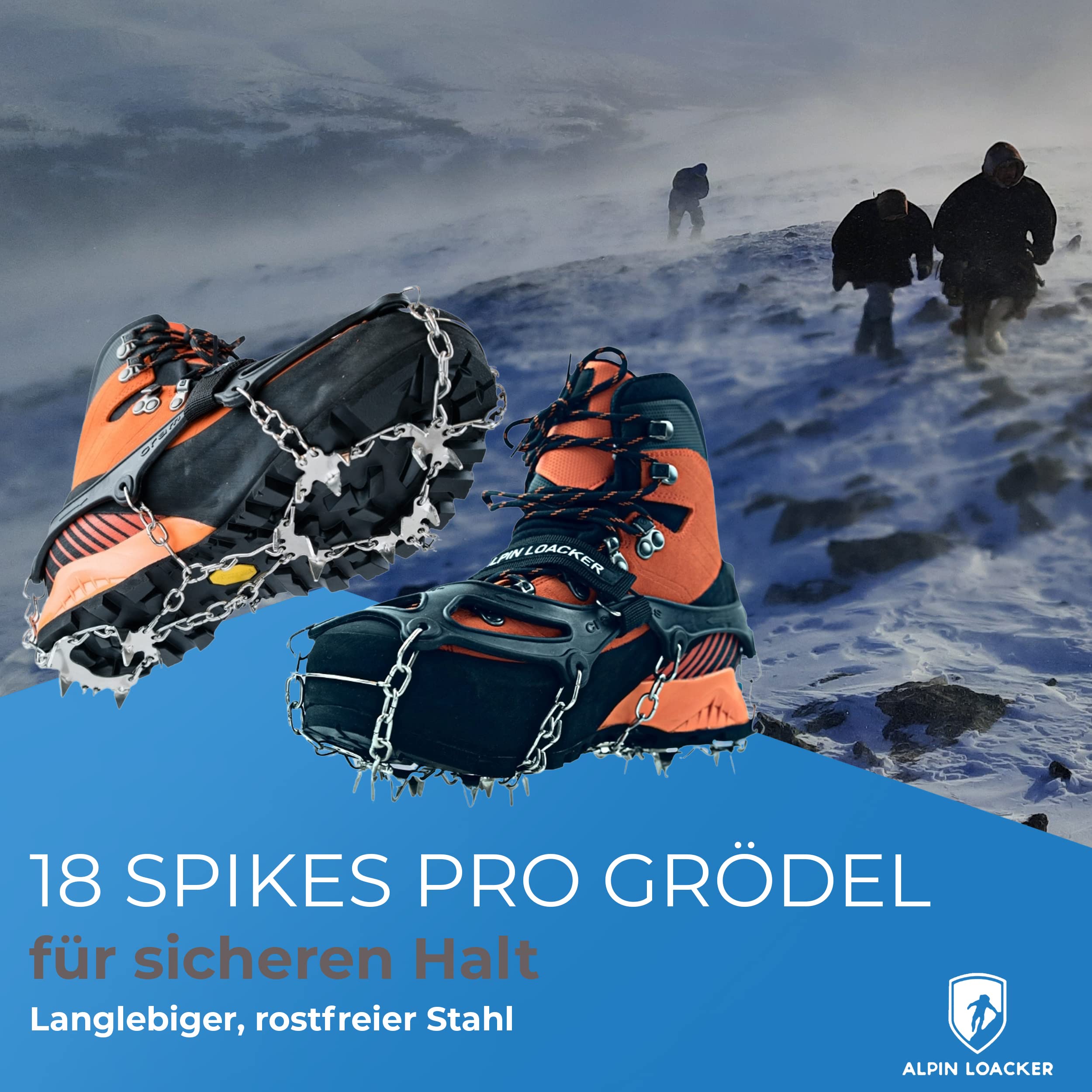 Alpin Loacker Chain Pro 18 - raki, kolce, z 18 pazurami ze stali nierdzewnej, do wspinaczki górskiej, trekkingu, zimowe, outdoor