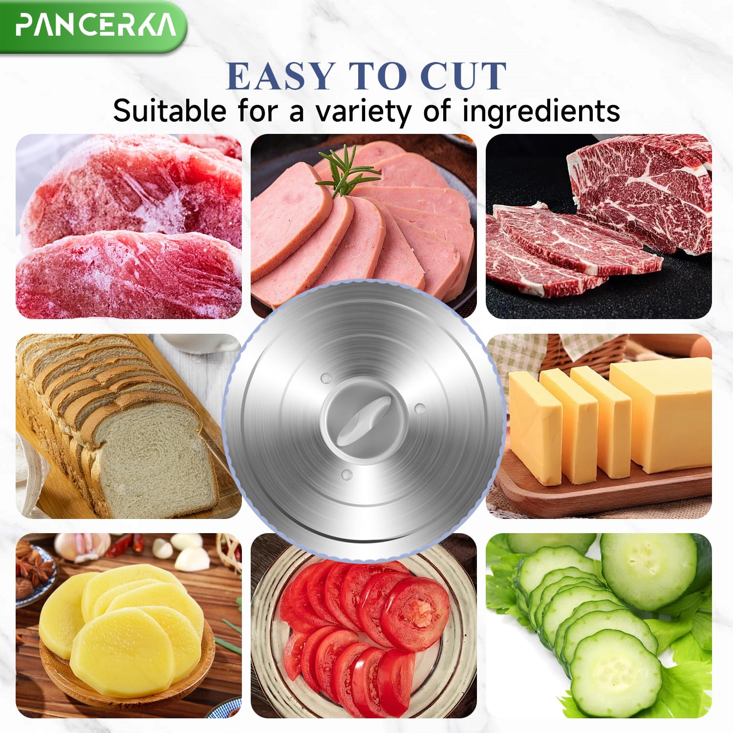 Cortadora de carne eléctrica PANCERKA, rebanadora de alimentos para charcutería, grosor ajustable de 0 a 15 mm, apta para uso doméstico y comercial, para cortar embutidos, carne, verduras, frutas, cor