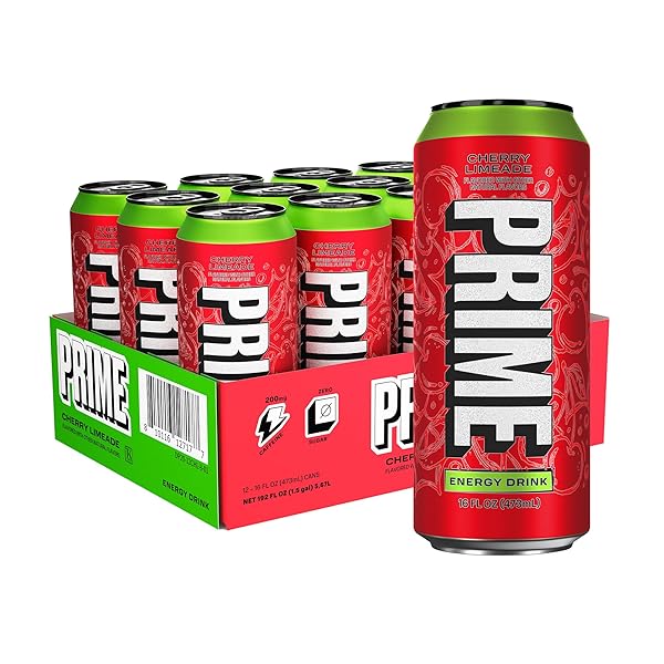 PRIME Energy CHERRY LIMEADE, Zero Sugar Energy Drink, 200mg Caffeine and 355mg of Electrolytes for Hydration, Vegan, Gluten Free,16 Fluid Ounce, 12 Pack