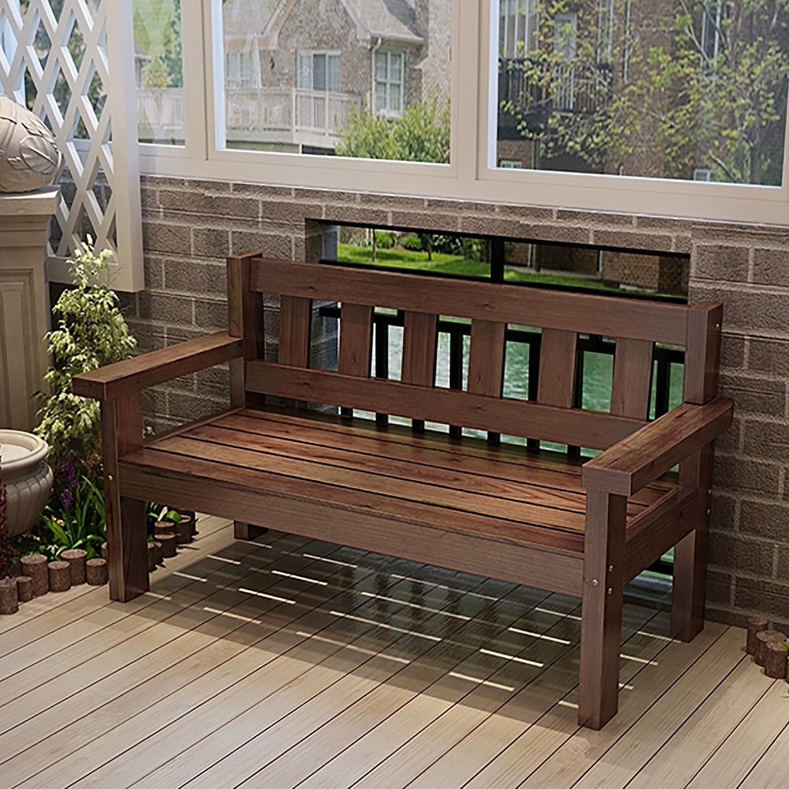 Banc de jardin en bois premium banquette robuste toutes saisons 120cm