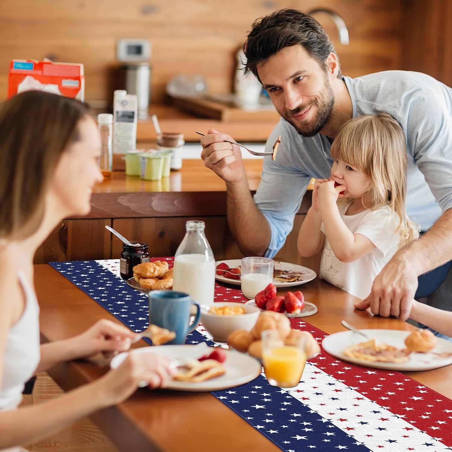 72 x 13 Inches Patriotic Table Runner, Red White and Blue Star Print American Flag Runner for 4th of July, Memorial Day, Veterans Day, and Independence Day Table Top Kitchen Decorations