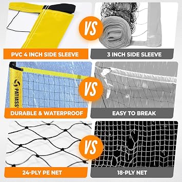 32‘ x 3’ Professional Volleyball Net and Ball Set System for Outdoor Beach, Backyard, Garden with Adjustable Height Steel Poles, Strong Nylon Net, PU Volleyball and Carrying Bag
