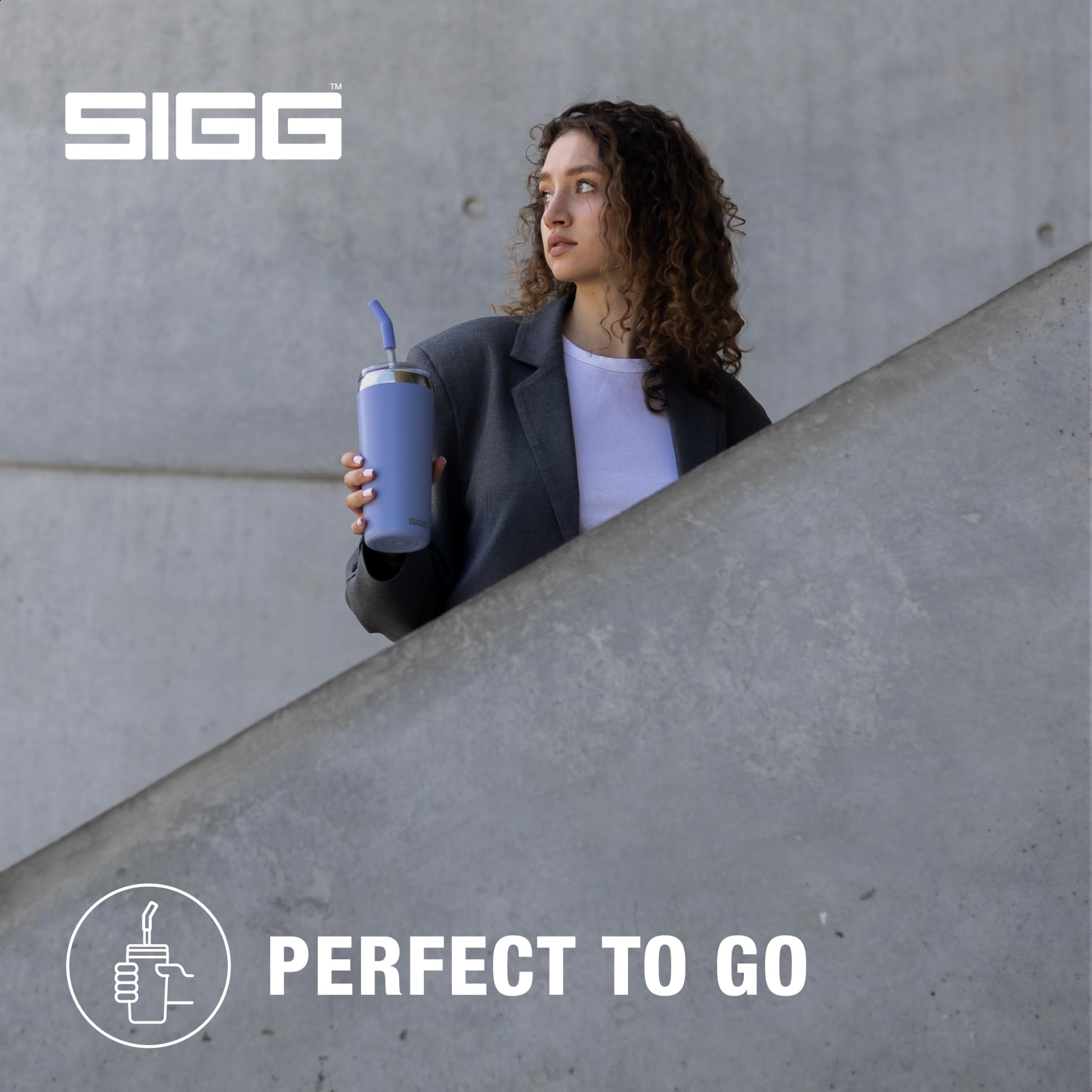 SIGG Helia Taza térmica de café para llevar (0.6 L / 0.45 L), termo de acero inoxidable con doble aislamiento, vaso con pajita de cristal antirrotura térmico