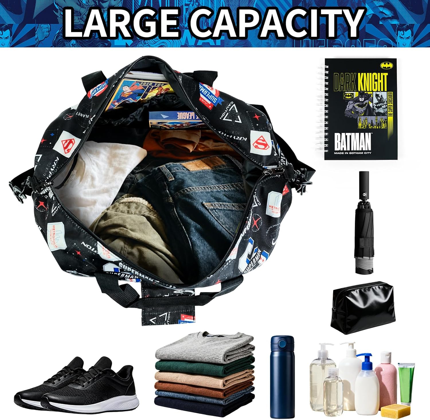 Superman Travel Duffle Bag, Superhero Weekend Bag Carry On Tote Bags with Shoe Compartment, Sport Dance Gym Bag, Overnight Bag Luggage Bag with Trolley Sleeve - Image 4