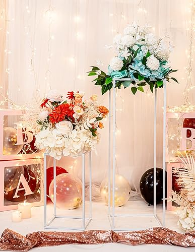 Miniatura 6 de Columnas blancas de 31.5 pulgadas de alto para decoración, 2 centros de mesa de boda para eventos importantes, pedestal para arreglos florales,