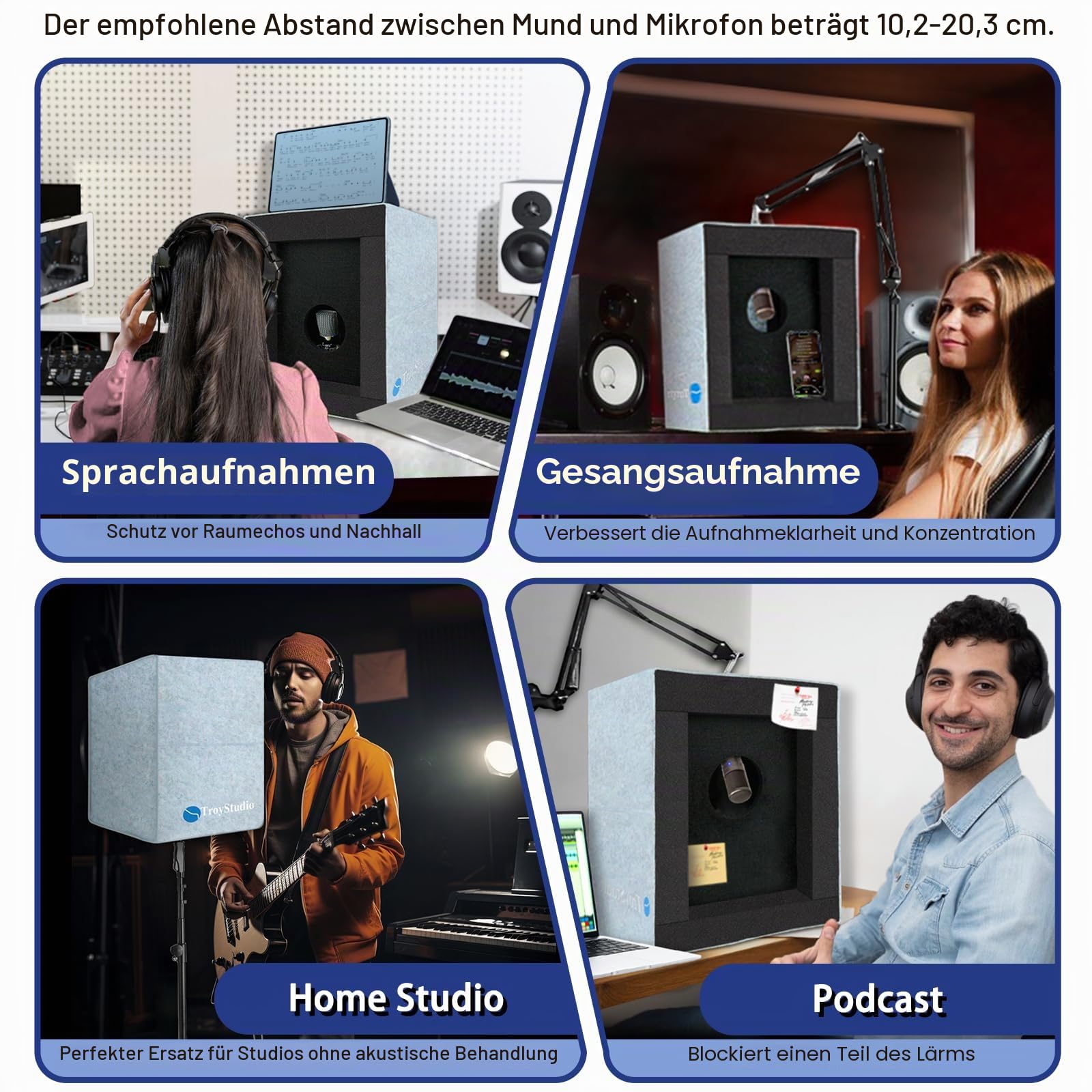 TroyStudio Geschlossene Gesangskabine, Tragbares Mikrofon-Isolationsschild, Faltbarer Reflexionsfilter mit Akustikschaum & Panels, Aufnahme Soundbox Heimstudio-Ausrüstung für Podcast-Musik Voice Over