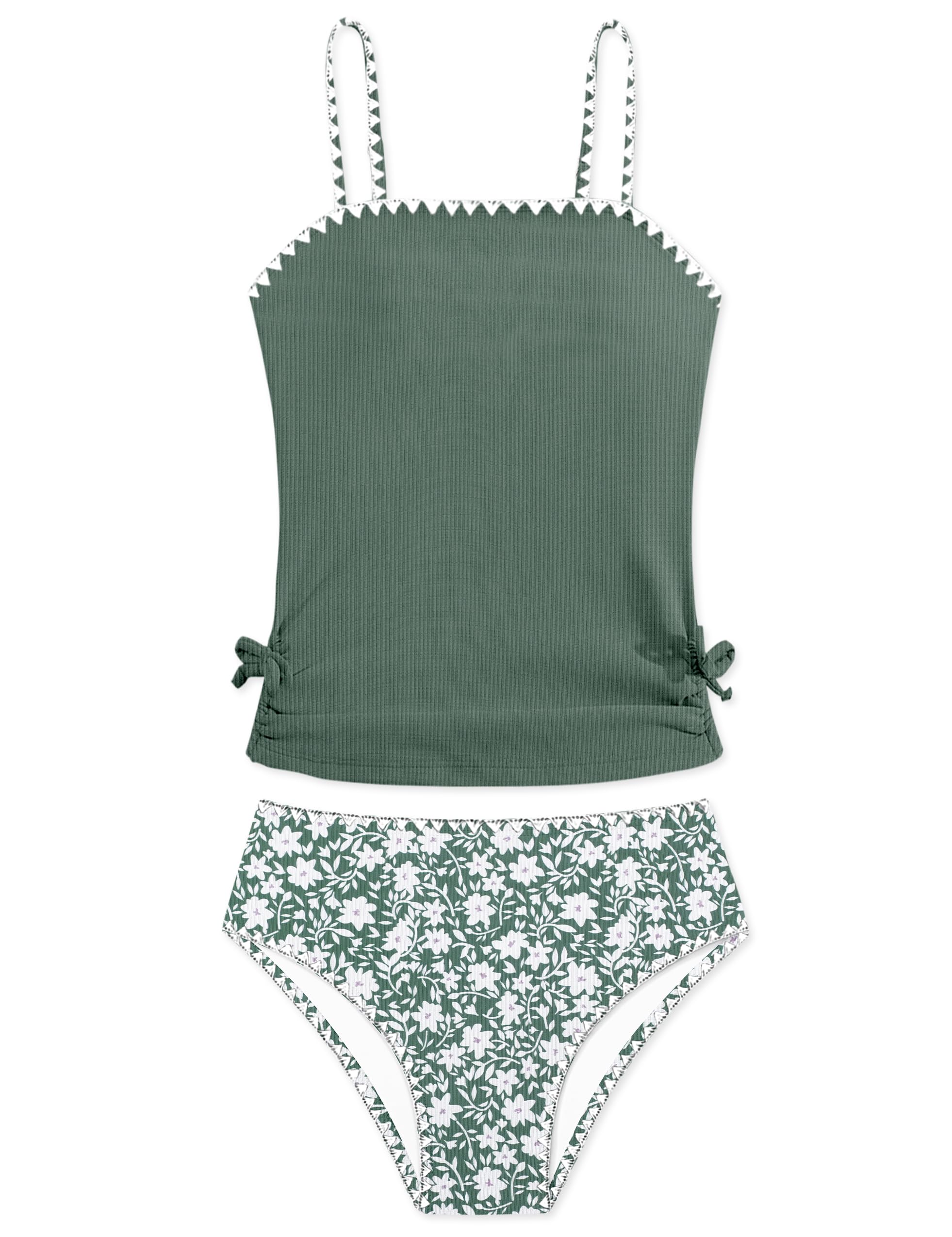 Girls Tankini Swimsuits Two Piece Bathing Suit Drawstring Swimwear Set for Girls 7-18 Years