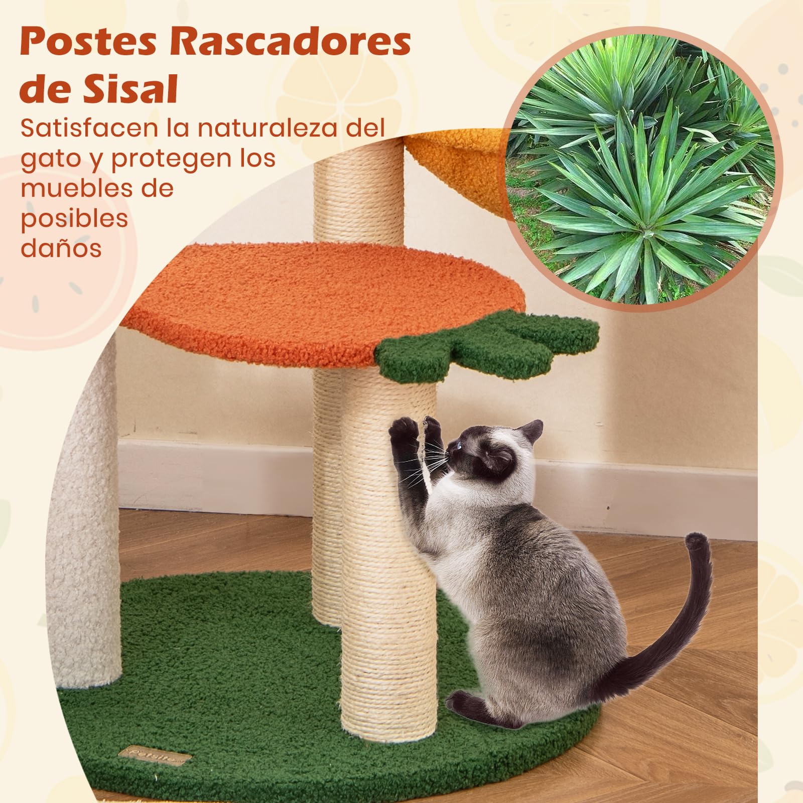 GOPLUS Árbol para Gato de Múltiples Niveles, Centro de Actividad con Plataformas en Forma de Frutas, Percha Acolchada, Postes para Rascar de Sisal, Cesta Giratoria, Mueble Torre Interior para Gatos