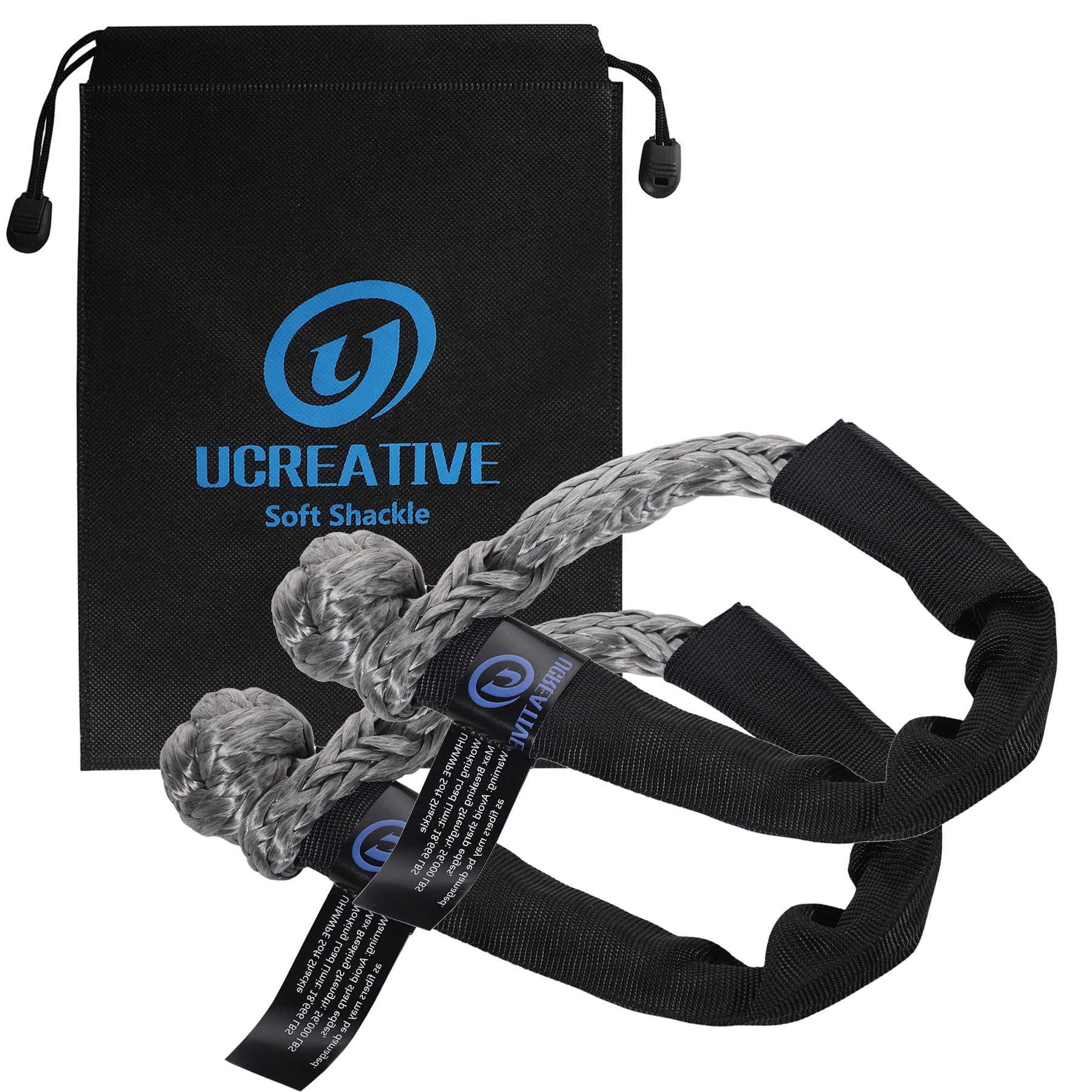 Ucreative 2Pcs Synthetic Soft Shackle 1/2 Inch x 22 Inch (56,000lbs Breaking Strength) with Extra Sleeves (Gray)