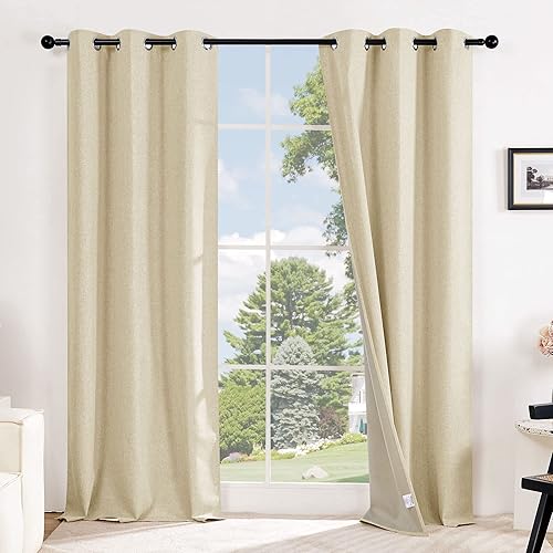 Miniatura 2 de Deconovo Cortinas totalmente opacas, paneles de cortina de lino sintético con ojales, oscurecimiento de habitación, cortinas de ahorro de energía
