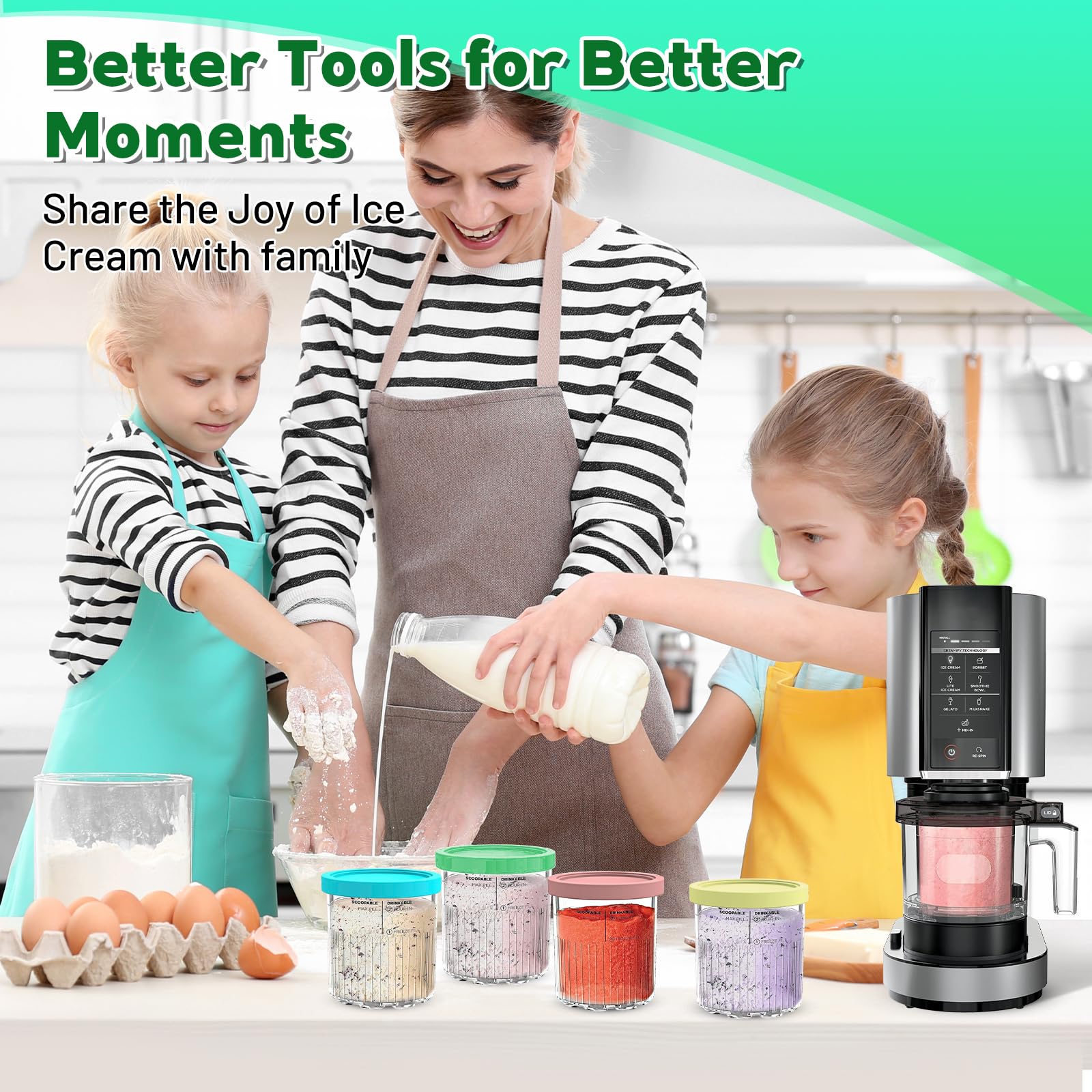 Für Ninja Creami Deluxe Behälter,4er-Set Eisbehälter für Ninja NC500EU Eismaschine, ninja eismaschine zubehör, Creami Creami Deluxe Zubehör für Eiscreme-Liebhaber,Spülmaschinenfest