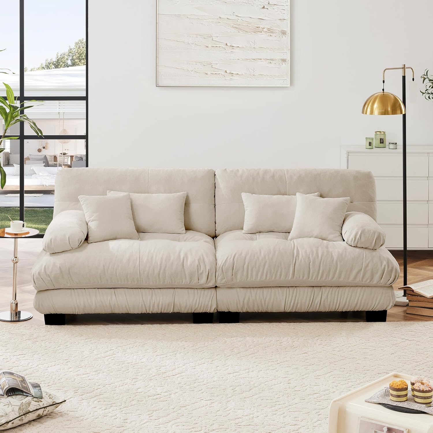 Cloud Sectional Sofa, 94.4" Chenille Deep 2 Seater Modular Loveseat Sofa Couch for Living Room,Light Coffee